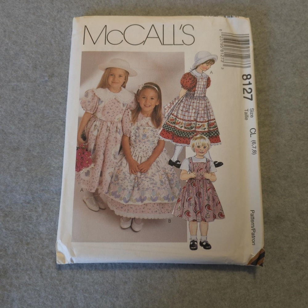 McCall's 8127 Girls Dress Sewing Pattern Size 6 7 8 Vintage CL UNCUT Puff Sleeve
